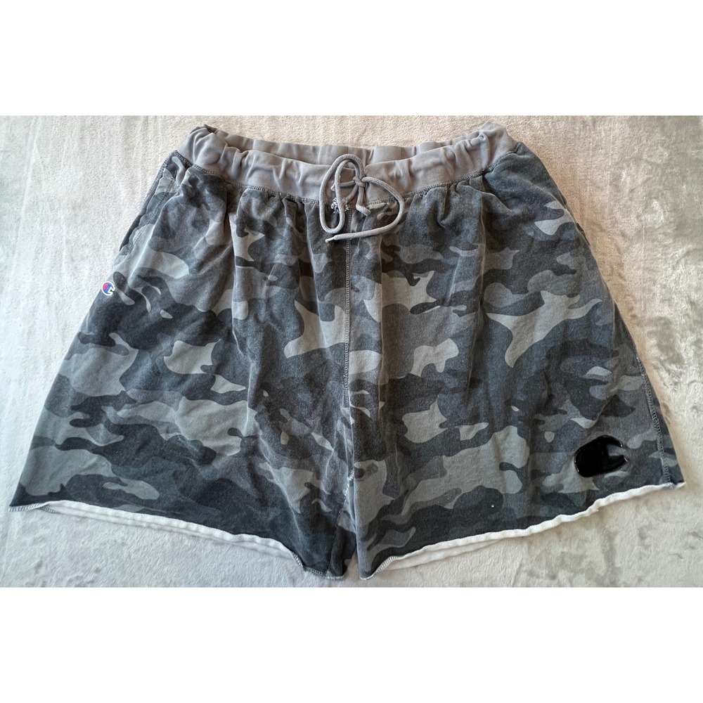 Champion Fleece Shorts Mens 4XL Gray Camo Raw Hem Athletic Loungewear